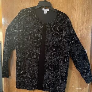 Black Sparkly Long-sleeve dressy top with attached 1/2 tank, 2X